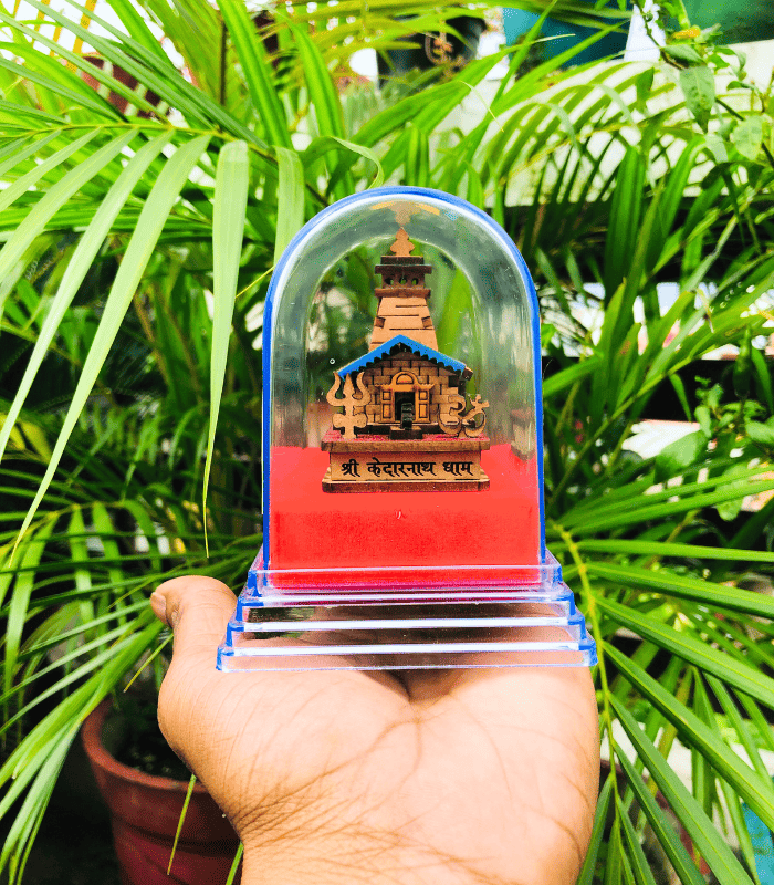 Shri Kedarnath Temple Miniature | Brown Finish | Acrylic Frame | 13.5x8x13cm